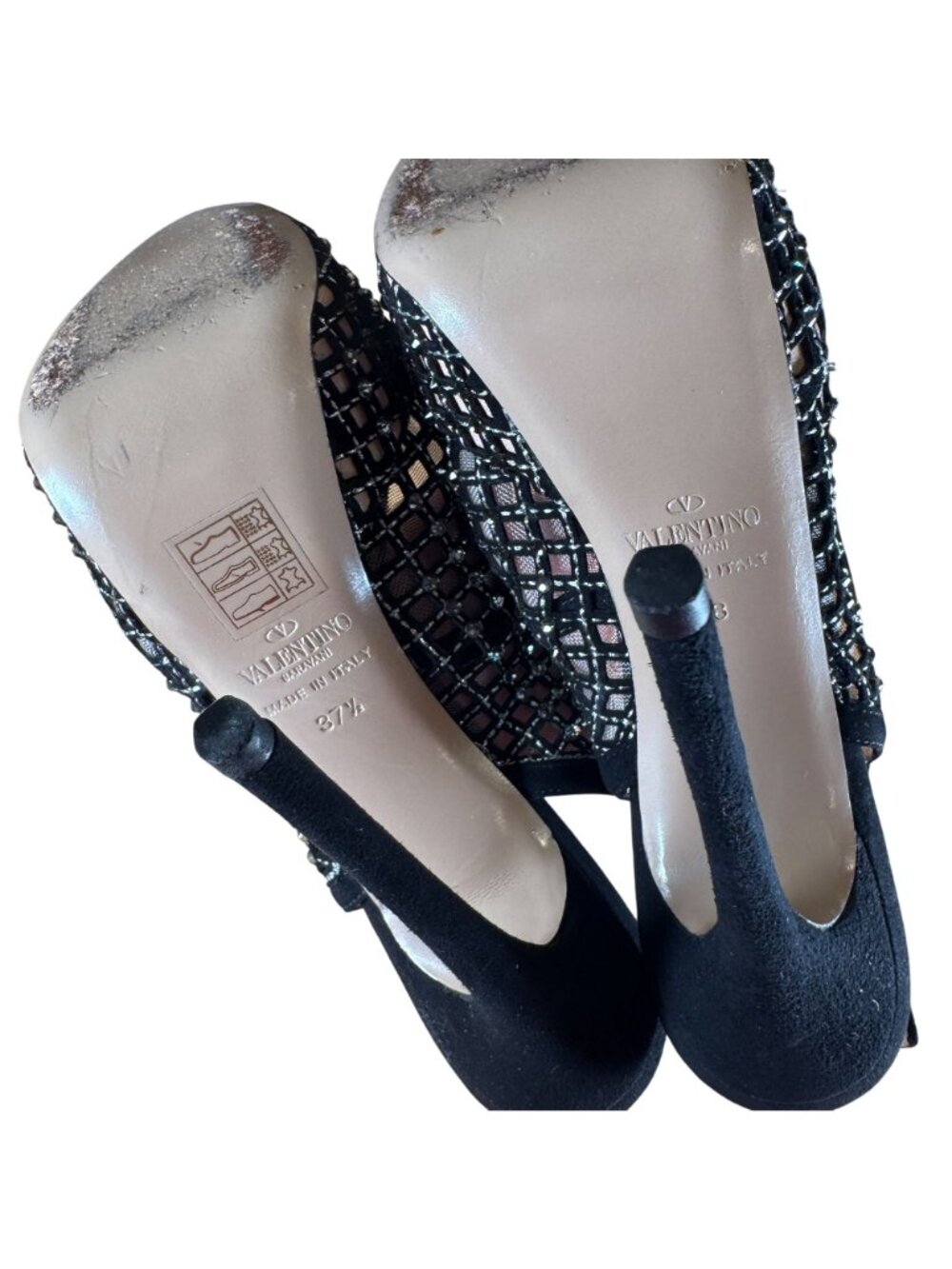 Valentino Garavani Crystal Strass Mesh Platform Slingback Heels Stilettos Size E - Picture 10 of 10